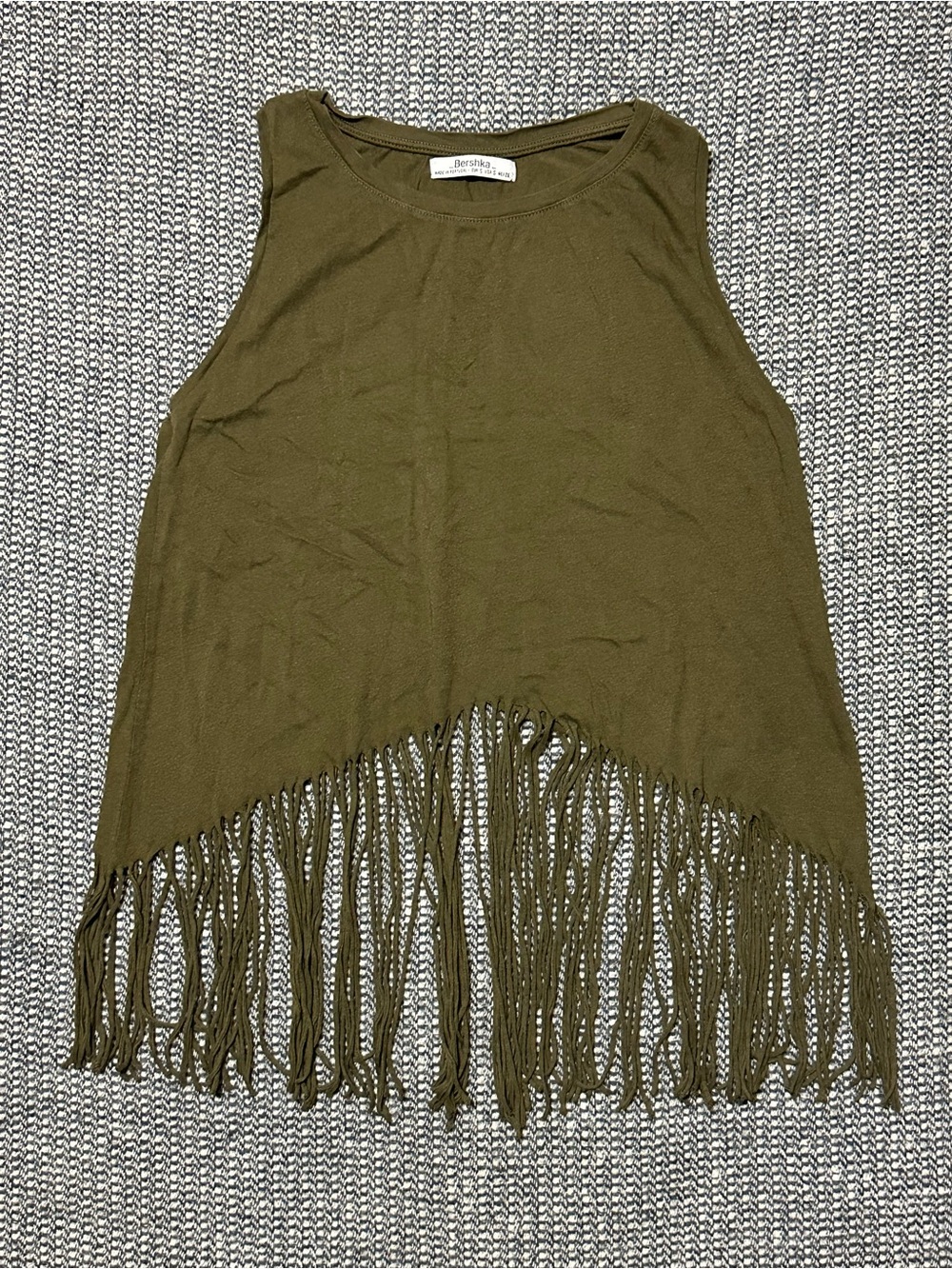 Bershka Olive Green Fringe Tank Top